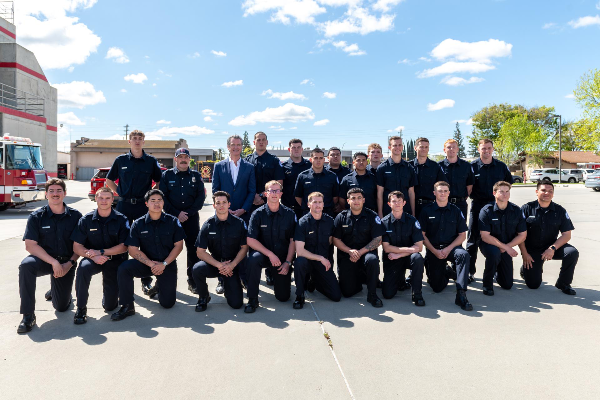 MJC Fire Training Students pose for a group shot in front of the Fire Training Center