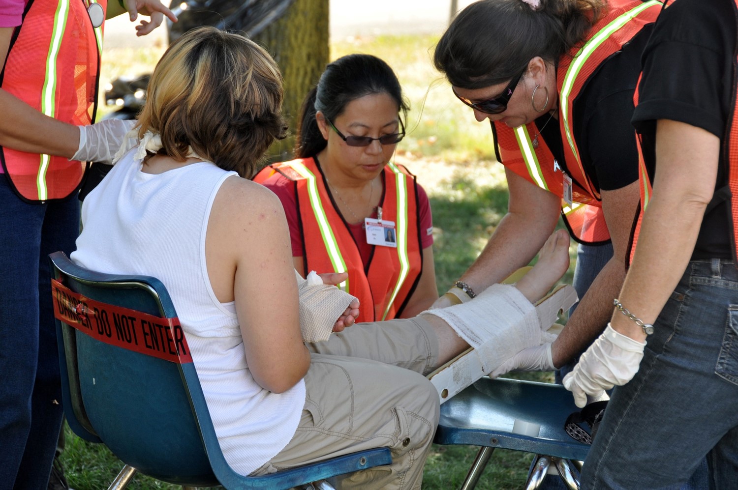 First Aid Volunteers practicing at a preparedness exercise. 