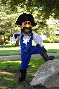 Petey the Pirate poses on MJC's Campus